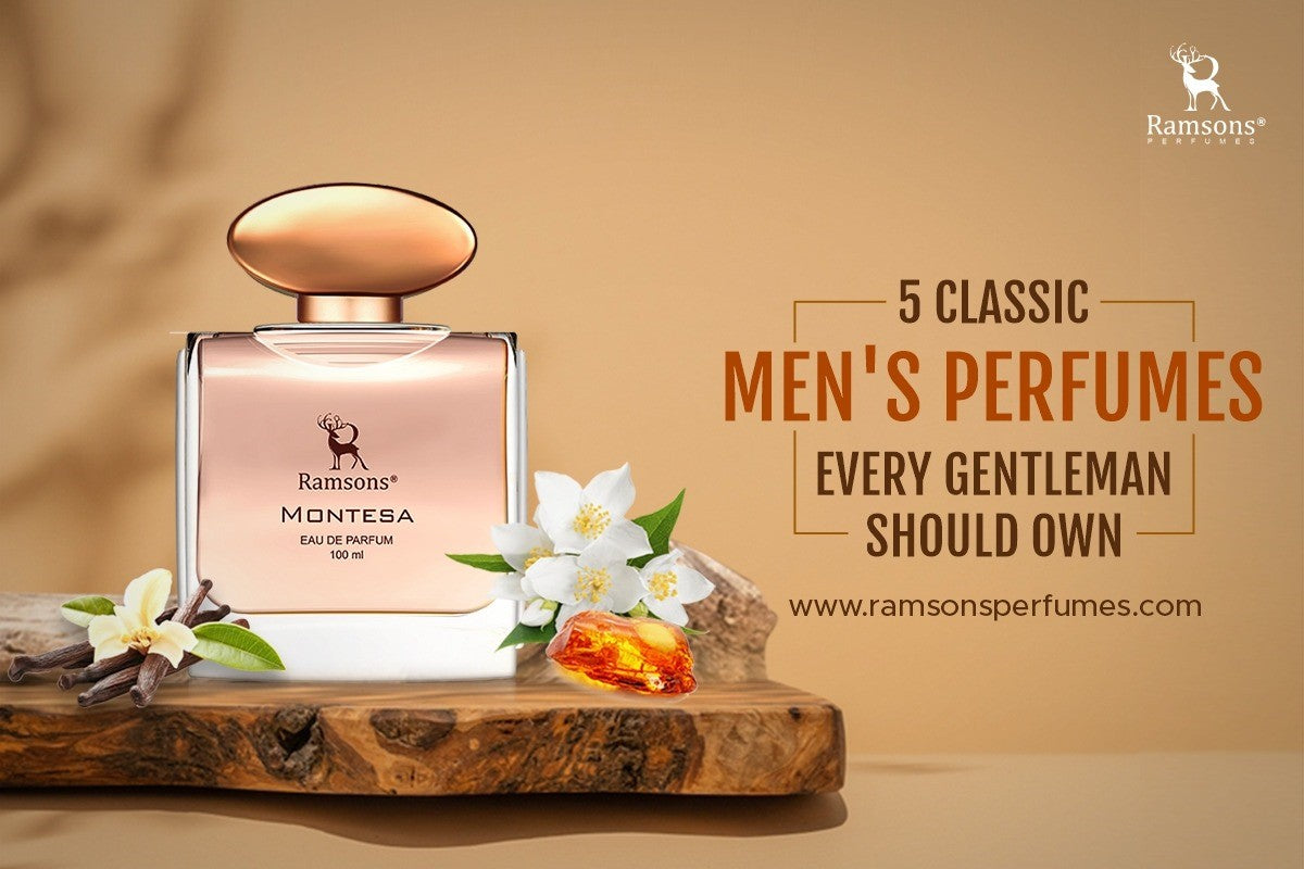 Ramsons Montesa perfume bottle with floral and amber accents, showcasing 5 classic men's fragrances every gentleman should own.