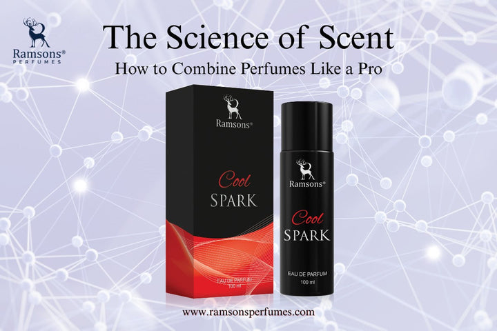 Ramsons Cool Spark perfume bottle and box with text 'The Science of Scent – How to Combine Perfumes Like a Pro'
