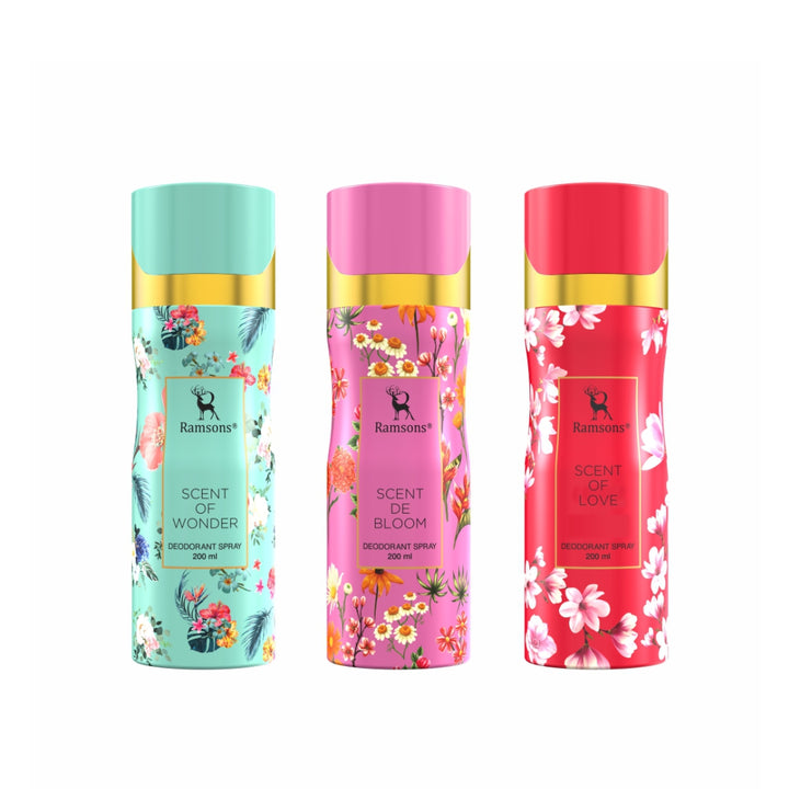 Scent Of Love + Scent De Bloom + Scent Of Wonder Deodorant Combo - 3 x 200ML