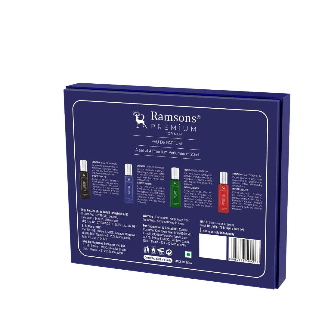 Infinity Ramsons Ramsons Premium For Men - Roar, Enigma, Closer, Passion 80ML Combo Pac ...