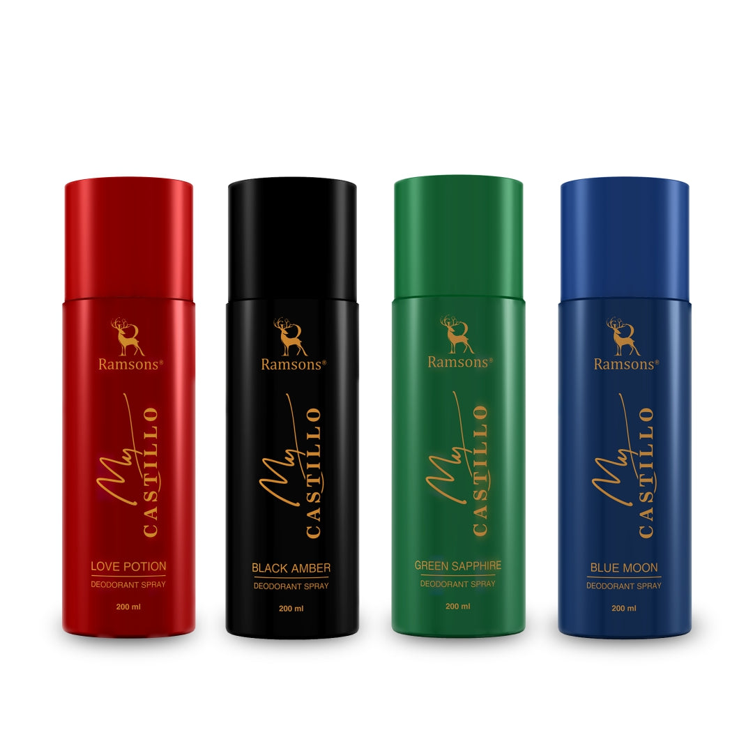 My Castillo Blue Moon + Love Potion + Black Amber + Green Sapphire Deo Combo Pack  - 4 x 200ML
