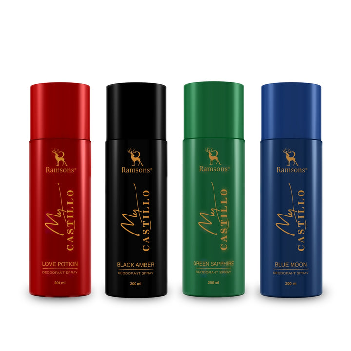 My Castillo Blue Moon + Love Potion + Black Amber + Green Sapphire Deo Combo Pack  - 4 x 200ML