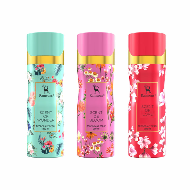 Scent Of Love + Scent De Bloom + Scent Of Wonder Deodorant Combo - 3 x 200ML
