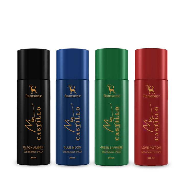 My Castillo Blue Moon + Love Potion + Black Amber + Green Sapphire Deo Combo Pack  - 4 x 200ML