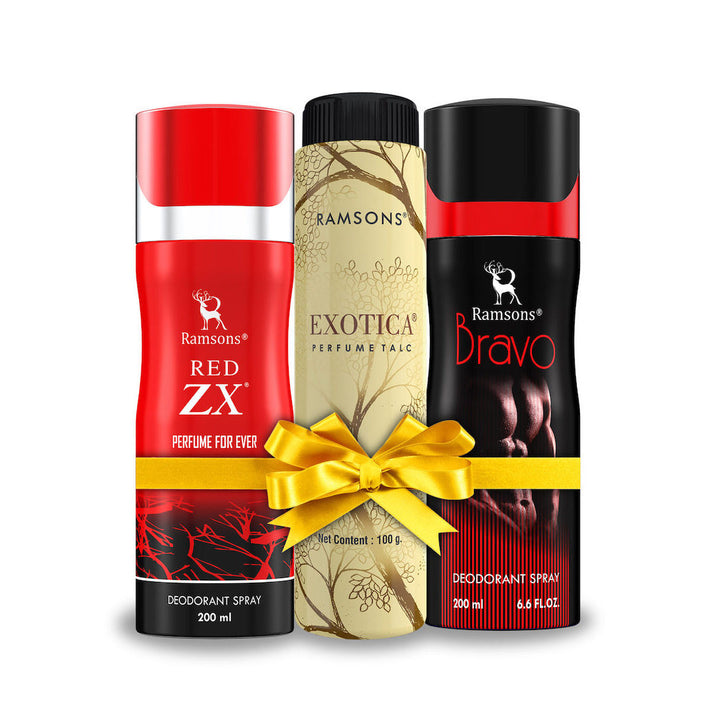 Exotica Talc 100G, Red ZX & Bravo 200ML Deo Combo Pack