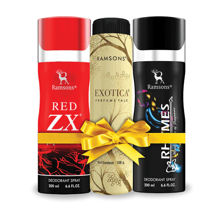 Exotica Talc 100G, Red ZX & Rhymes 200ML Deo Combo Pack