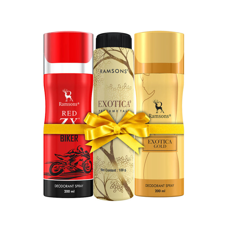 Exotica Talc 100G, Exotica Gold & Biker 200ML Deo Combo Pack